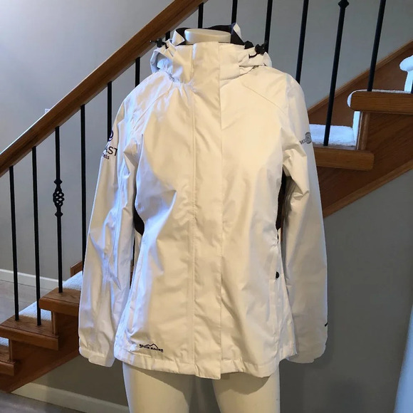 Eddie Bauer Weather Edge Waterproof Seam Sealed Jacket White + Black Trim Sz S - Picture 1 of 10